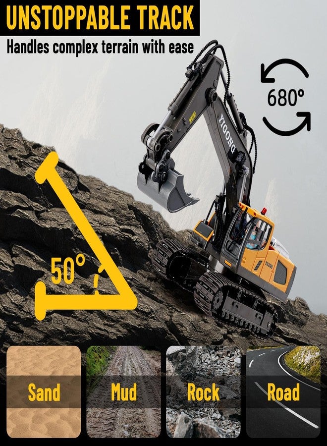 JOYJAY New 1:20 Scale Remote Control Excavator Toy for 6-12 Yr Boys, Best Birthday Gifts for Kids 7 8 9 10 11 Year Old, Rc Construction Toys with Metal Shovel, Lights, Sounds 2.4Ghz, Multicolor - Image 3